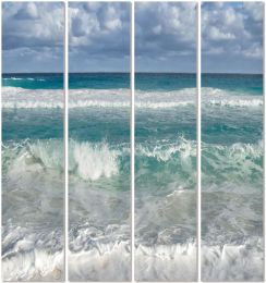 Sandy Beach - 4 Piece acrylic picture of foams sea water and white sandy beach (64 x 72) 