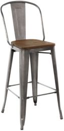 Rochelle Bar Stool (Set of 2 - Gunmetal With Metal Back And Solid Wood Seat) 