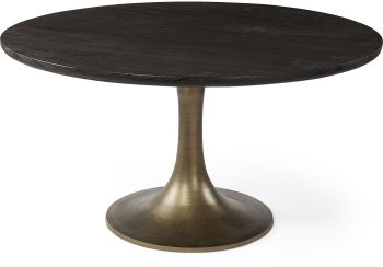 McLeod Dining Table (II - Round Brown Solid Wood Top Gold Metal Base) 