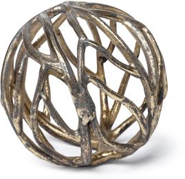 Sphaira Cast Aluminum Decorative Tree Branch Orb (Small - Noir Gold) 