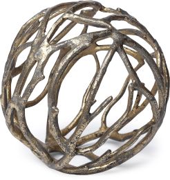 Sphaira Cast Aluminum Decorative Tree Branch Orb (Large - Noir Gold) 