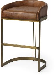Hollyfield Bar Stool (Brown Leather Seat Gold Metal Base Stool) 