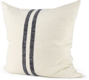 Sandra Decorative Pillow (22x22 - Beige With Blue Stripes Cover) 