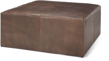 Minara Ottoman (Square Brown Leather Wrapped with Wood Base) 