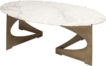 Reinhold Coffee Table (Oval - White Marble Top with Gold Base) 