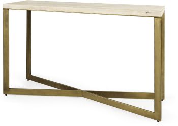 Faye Console Table (Light Brown Wood with Gold Metal Base) 
