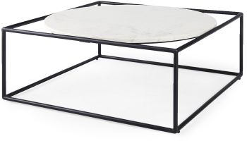 Austen Coffee Table (Round White Marble Top with Black Metal Frame) 