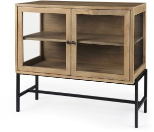 Arelius Accent Cabinet (Light Brown with Black Metal Base) 