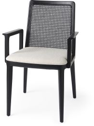 Clara Dining Chair (Black Wood with Cream Fabric Seat & Cane Back) 