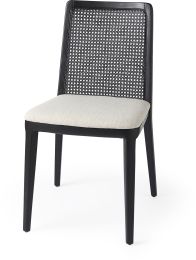 Clara Dining Chair (Set of 2 - Black Wood with Cream Fabric Seat) 