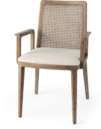 Clara Dining Chair (Light Brown Wood with Cream Fabric Seat & Cane Back) 