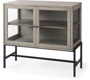 Arelius Accent Cabinet (Grey Wood with Black Metal Base) 