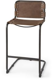Berbick Bar Stool (Medium Brown Leather with Iron Frame) 