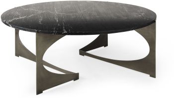 Reinhold Coffee Table (Round - Black Marble Top with Iron Base) 