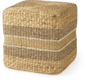 Maya Pouf (Square - Light Brown with Medium Brown Stripes Seagrass) 
