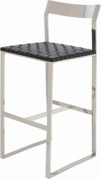 Camille Bar Stool (Black Leather with Silver Frame) 