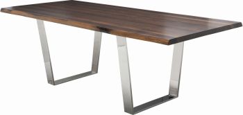 Versailles Live Edge Dining Table (Medium - Seared Oak with Stainless Base) 