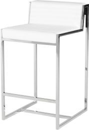 Zola Counter Stool (White Leather with Silver Frame) 