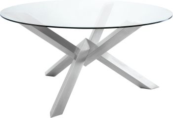 Costa Dining Table (Large - Silver with Glass Top) 