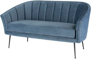 Aria Double Seat Sofa (Dusty Blue with Black Legs) 