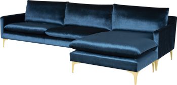 Anders Sectional Sofa (Midnight Blue with Gold Legs) 