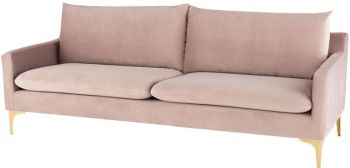 Anders Triple Seat Sofa (Blush with Gold Legs) 