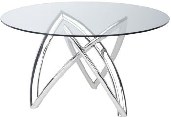 Martina Dining Table (Large - Silver with Glass Top) 