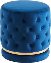 Delilah Round Swivel Ottoman (Blue and Gold) 