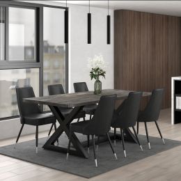 Zax & Silvano 7 Piece Dining Set (Black Table & Grey Chair) 
