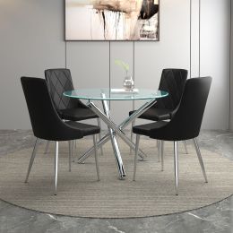 Solara & Devo 5 Piece Dining Set (Chrome Table & Black Chair) 