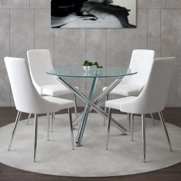 Solara & Devo 5 Piece Dining Set (Chrome Table & White Chair) 