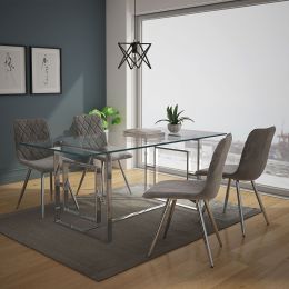 Eros & Marlo 5 Piece Dining Set (Chrome Table & Grey Chair) 