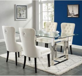 Eros & Rizzo 5 Piece Dining Set (Chrome Table & Ivory Chair) 
