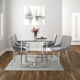 Eros & Cassidy 5 Piece Dining Set (Chrome Table & Grey Chair) 
