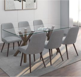 Stark & Mia 7 Piece Dining Set (Walnut Table & Walnut & Dark Grey Chair) 