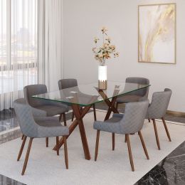 Stark & Bianca 7 Piece Dining Set (Walnut Table & Walnut & Grey Chair) 