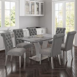 Napoli & Chloe 7 Piece Dining Set (Grey Table & Grey Chair) 