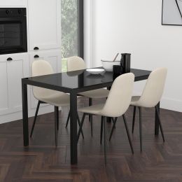 Contra & Olly 5 Piece Dining Set (Black Table & Beige Chair) 