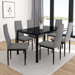 Contra 7 Piece Dining Set (Black Table & Grey Chair) 