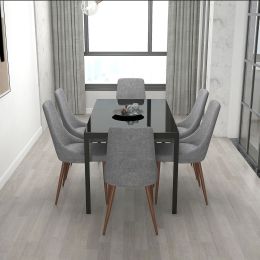 Contra & Cora 7 Piece Dining Set (Black Table & Grey Chair) 