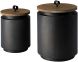 Cyril Jars, Jugs & Urns (Set of 2 - Grey Metal with Brown Wood Lids Cylindrical Boxes)