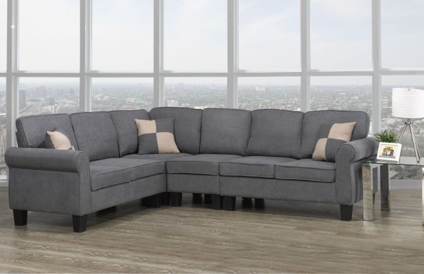 Victoria Sectional with Adj. Armless Chair (Grey)