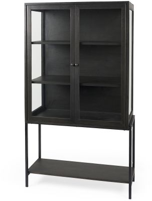 Arelius Display Cabinet (Dark Brown Wood with Black Metal Base)