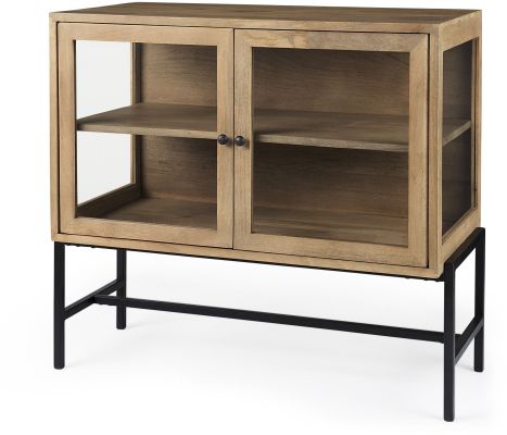 Arelius Accent Cabinet (Light Brown with Black Metal Base)