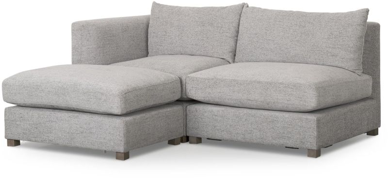 Valence Modular Sofa (3 Piece Set with Ottoman - Medium Grey)