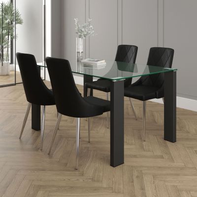 Vespa & Devo 5 Piece Dining Set (Black Table & Black Chair)